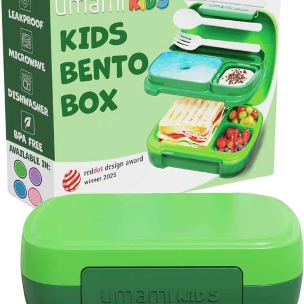 Umami All-in-1 Bento Lunch Box for Kids, Ice-pack & Utensils Included GREEN -NEW